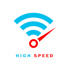 A blue and red wi fi symbol with the words " high speed ".